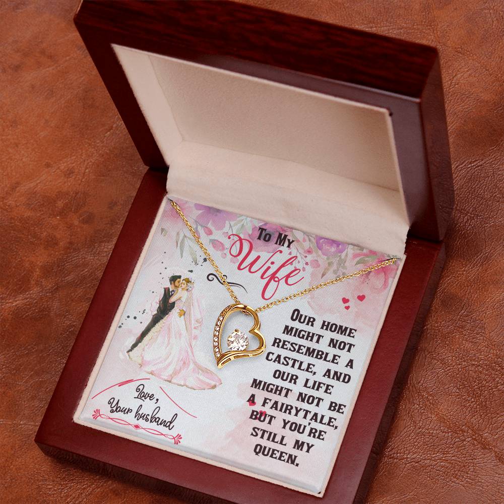 Forever Love Necklace To My Wife With Queen Message Card (Yellow & White Gold Variants)