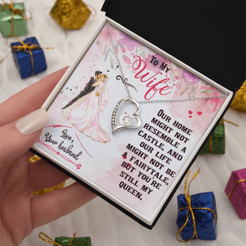 Forever Love Necklace To My Wife With Queen Message Card (Yellow & White Gold Variants)